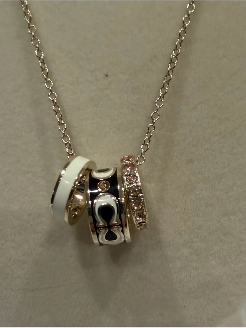 Coach Gold Tone Necklace with White Enamel and sparkly 16”